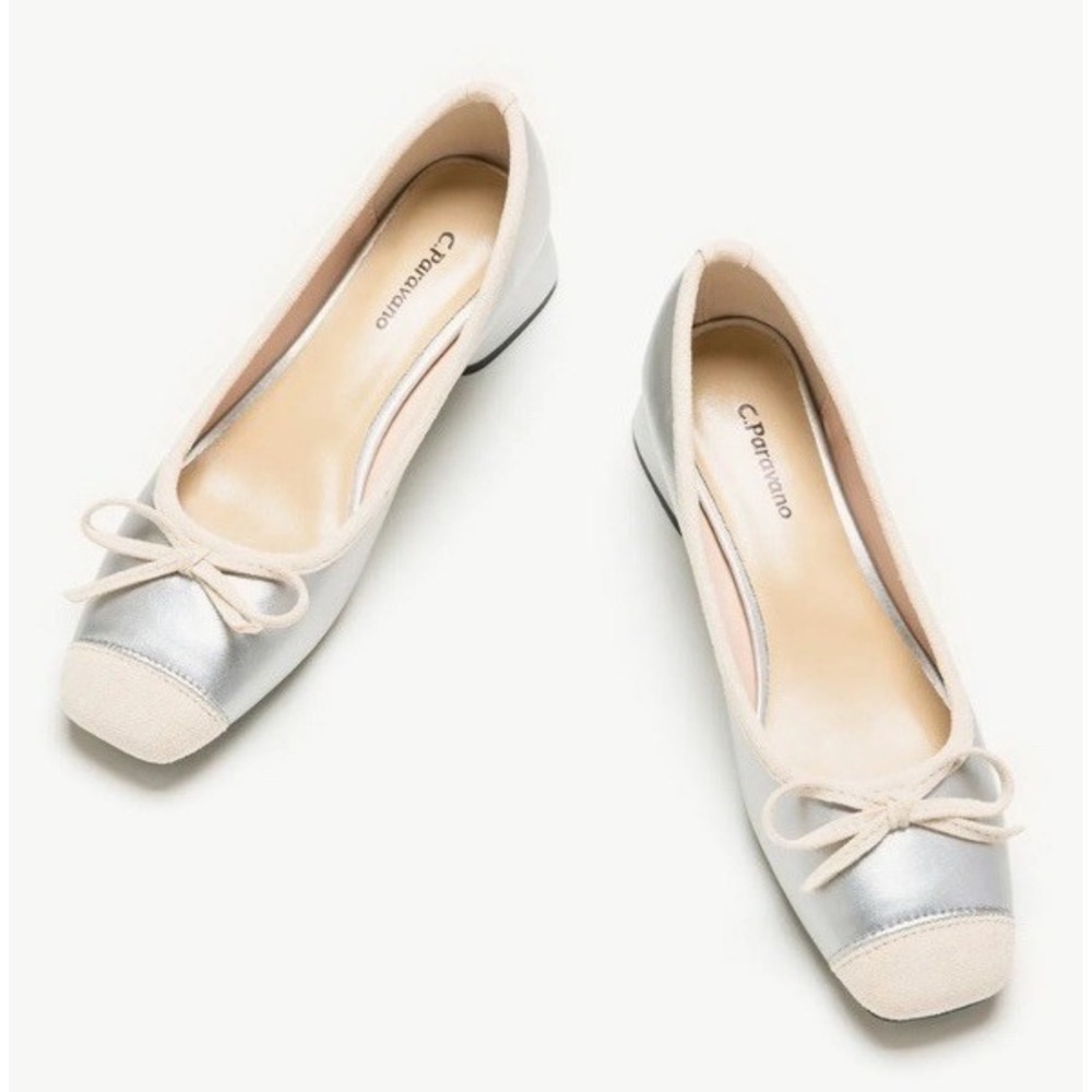 C Parvano Women's Elegant Silver and Cream Heels